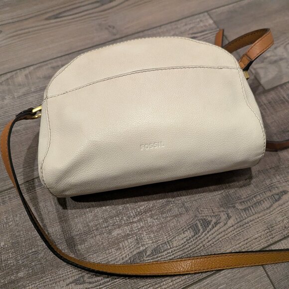 Fossil Chelsea Colorblock Leather Crossbody Bag White Tan ZipTop Everyday Casual - Picture 6 of 11
